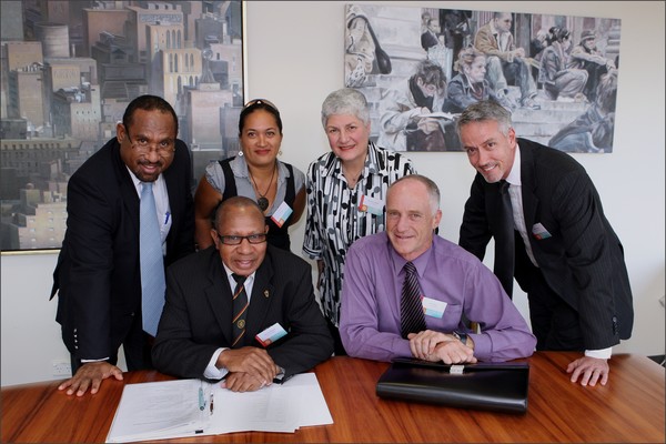 Henry Ivarture, Pacific Island Forum Secretariat; Chronox Manek, PNG Chief Ombudsman; Jeannine Daniel, Cook Islands Assistant Ombudsman; Beverley Wakem, NZ Chief Ombudsman; Ron Brent, Acting Commonwealth Ombudsman; Bruce Barbour, New South Wales Ombudsman